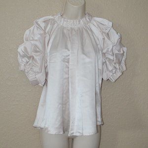 Sz S Leur Logette Pale Satin Pink Balloon Gathered Short Sleeve Blouse Top